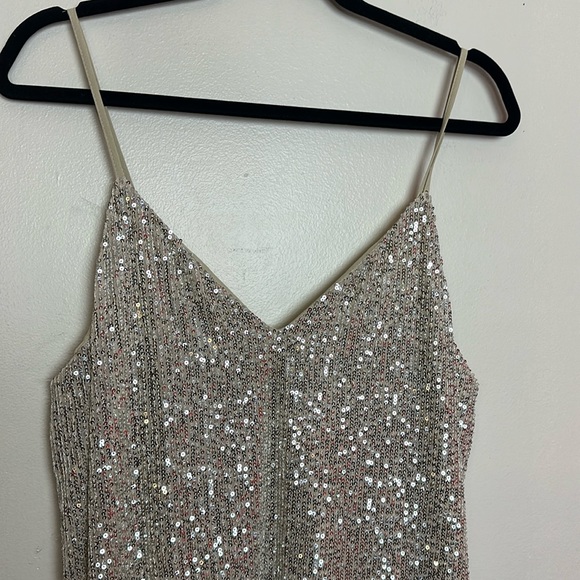 Ces Femme Champagne Sparkle Sequin Spaghetti Strap Midi Slip Dress - Picture 5 of 11
